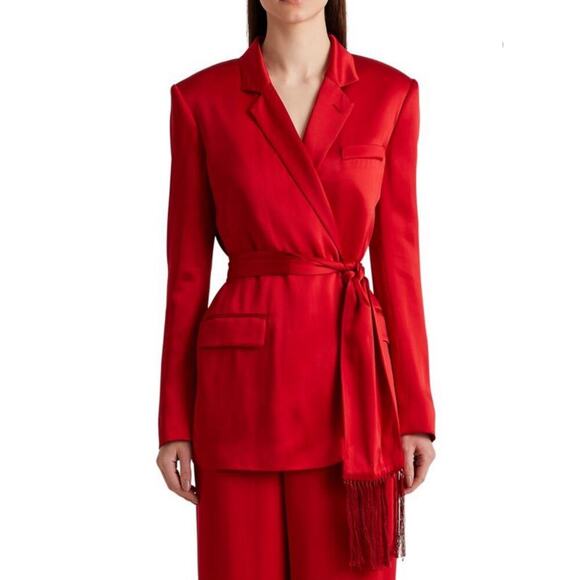 Ralph Lauren Collection Purple Label Belted Satin Blazer Jacket 6 Red NWT $3490 - Picture 4 of 11